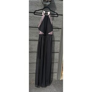 Morgan & Co Womens Black Halter Keyhole Back Chiffon Maxi Dress Size Small